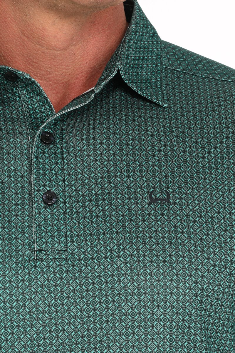 Cinch Men's Turquoise Arenaflex Geometric Print Polo