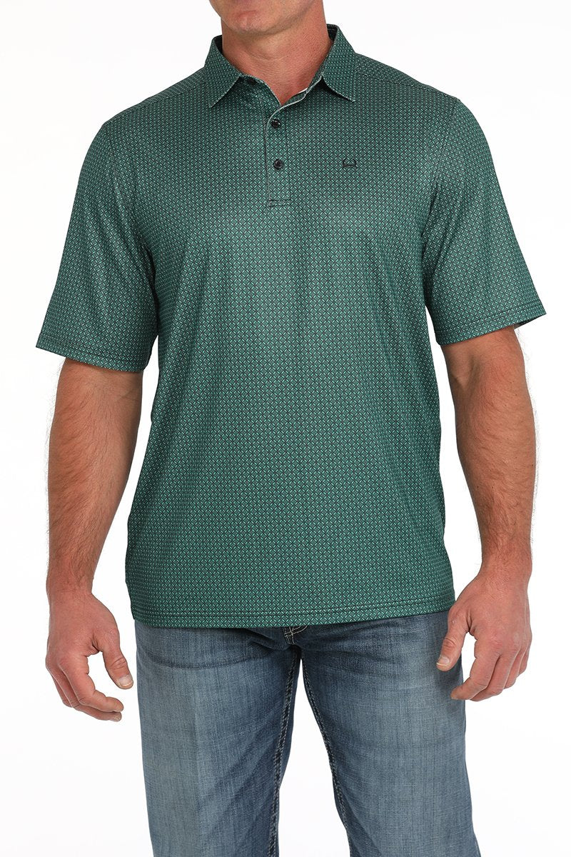 Cinch Men's Turquoise Arenaflex Geometric Print Polo