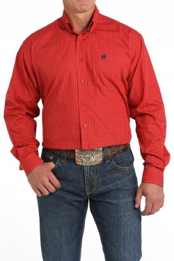 Men's Cinch Money Print Button Down Western Shirt- Red