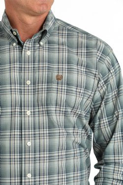 Men's Cinch Plaid Button Down Western Shirt- Green