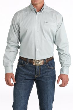 Men's Cinch Tencel Micro Stripe Button Down Western Shirt- Green/White