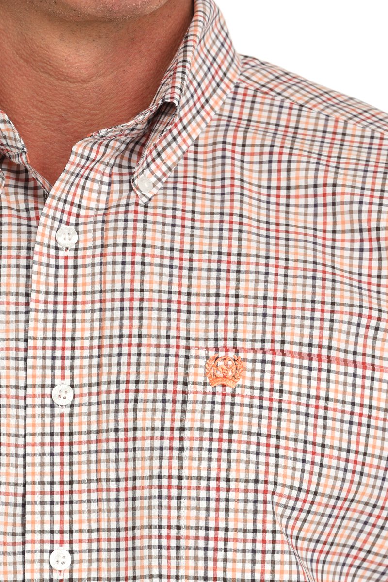 Men's White Plaid Button-Down Western Shirt