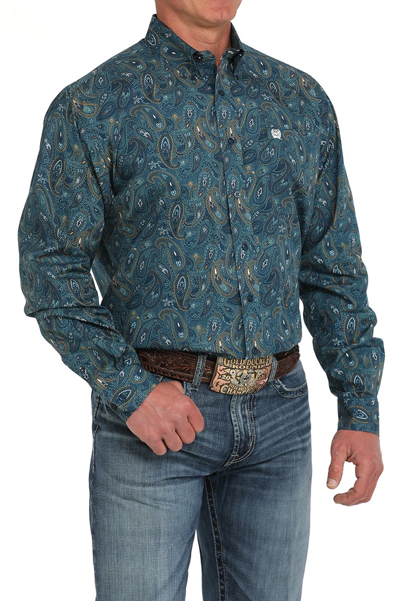 Cinch Men's Blue Paisley Print Button Down Western Shirt