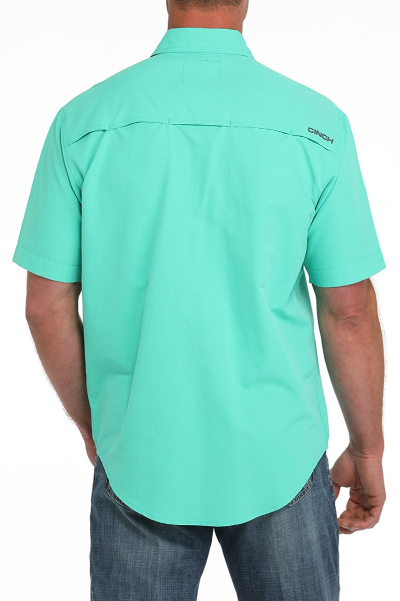 Cinch Men's Turquoise Ripstop Solid Button Down Western Shirt