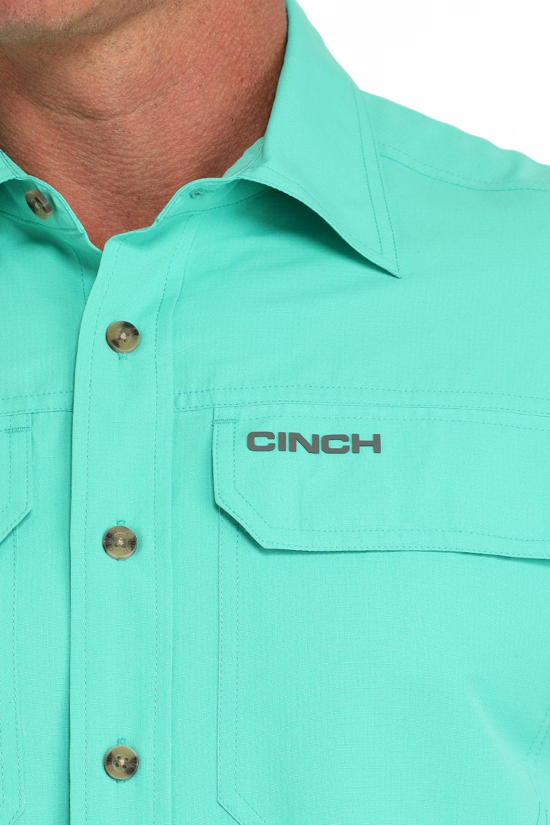 Cinch Men's Turquoise Ripstop Solid Button Down Western Shirt