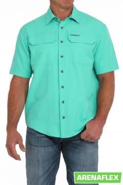 Cinch Men's Turquoise Ripstop Solid Button Down Western Shirt