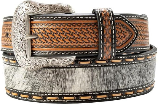 Men's Nocona Black Wester Calf Hair Basketweave Belt