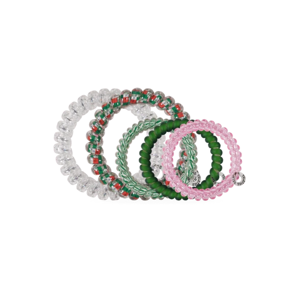 Teleties No Peeking Allowed mix pack of five spiral hair ties in holiday colors