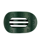Teleties O Christmas Tree Large Flat Round Hair Clip, green with embossed trees, front view