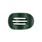 Teleties O Christmas Tree Medium Flat Round Hair Clip, green with embossed trees, front view
