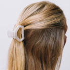 Teleties Open Petite Claw Clip in Coconut White worn in blonde half-up hair