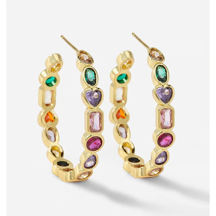 Charlie Paige Crystal Embellished Gold Hoop Earrings