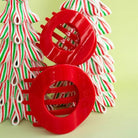 Two Teleties Large Flat Circle Hair Clips in Red Carpet Ready red with candy cane decor