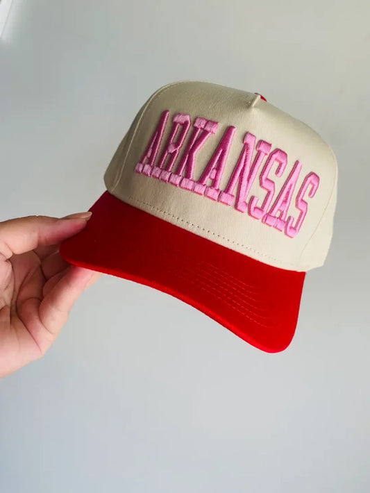 Red & Pink Arkansas Trucker Hat