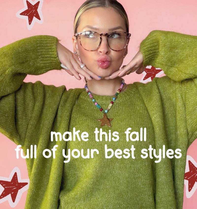 Make this fall full of your best styles with background image of girl in green top
