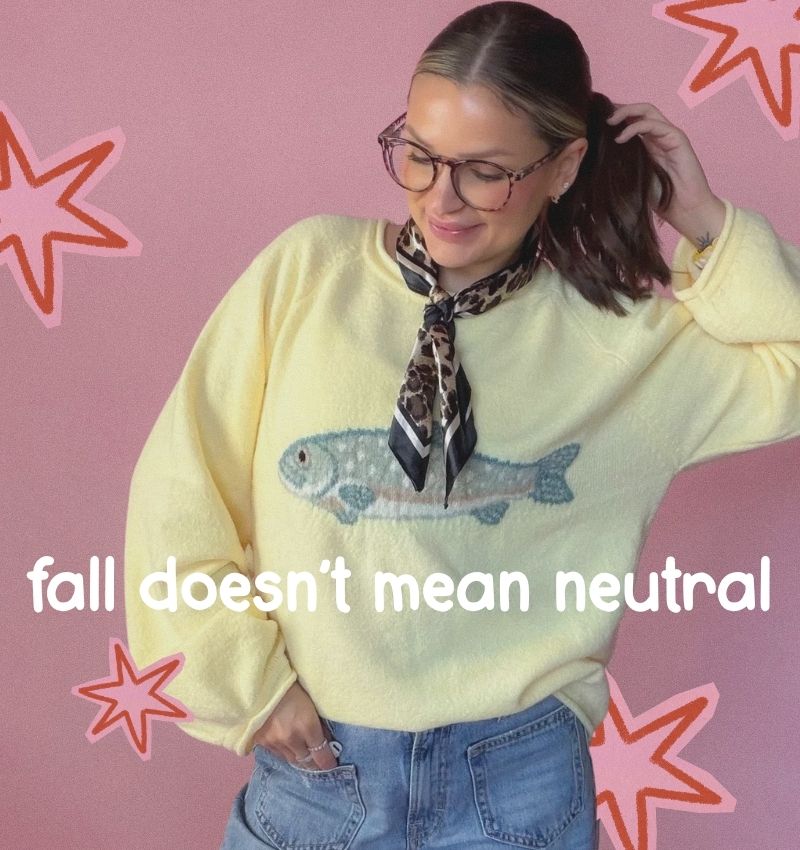 fall doesn't mean neutral. background image of girl wearing yellow sweater