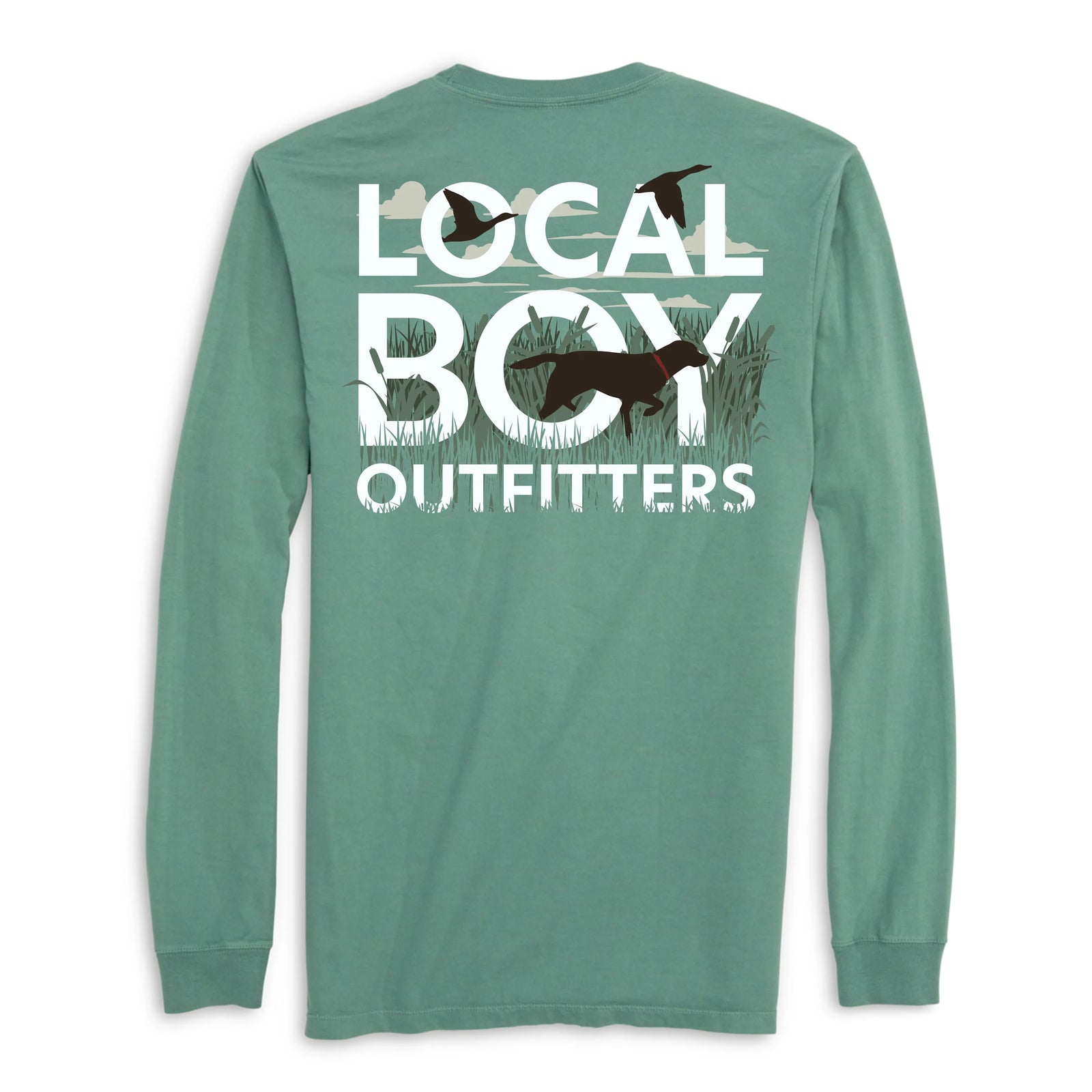 Local Boy Text and Tail Light Green Long Sleeve Tee