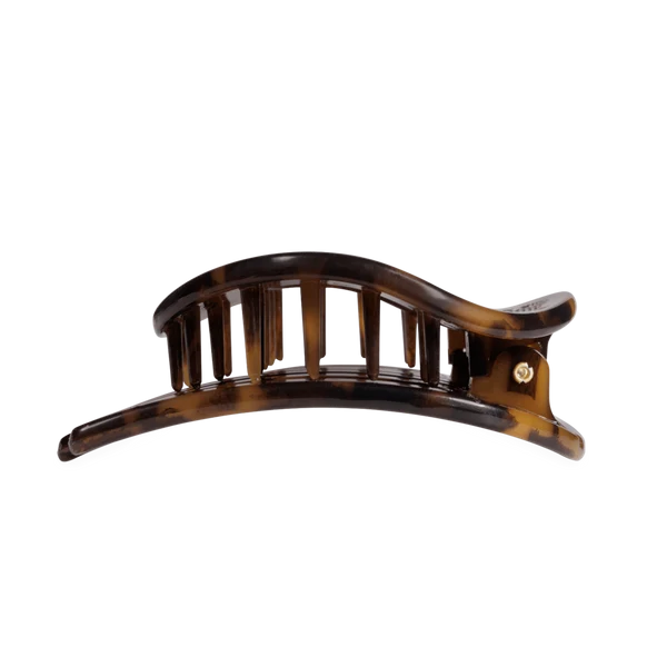 Teleties Large Flat Circle Hair Clip in tortoise, side profile showing the teeth