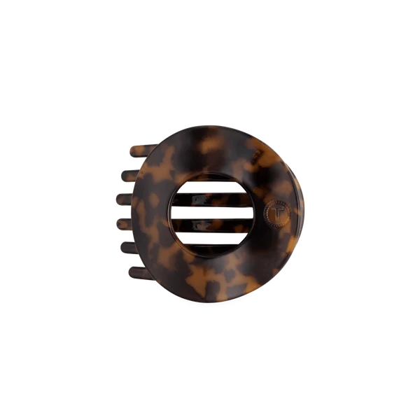 Teleties Medium Flat Circle Hair Clip in tortoise, front view