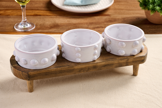 White Beaded Dip Bowl Set