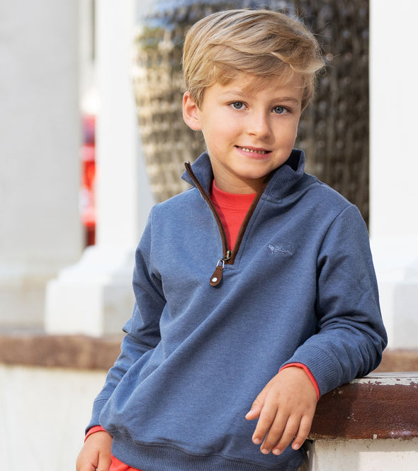 Youth Boys Deep Water Blue Quarter Zip Pullover by Coastal Cotton