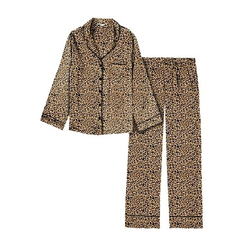 Brown Leopard Silky Pajama Set