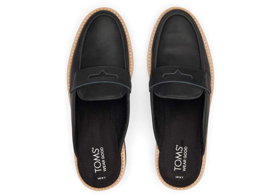 Women Cara Mule Black Leather Loafer By Toms