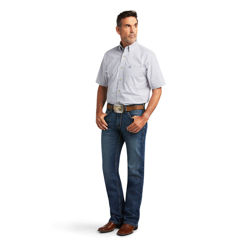 White & Blue Ariat Pro Series Taha Stretch Classic Fit Shirt
