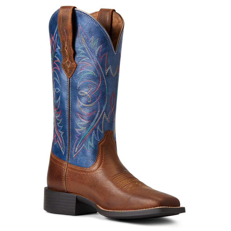 Round Up Wide Square Toe StretchFit Western Blue Ariat Boot