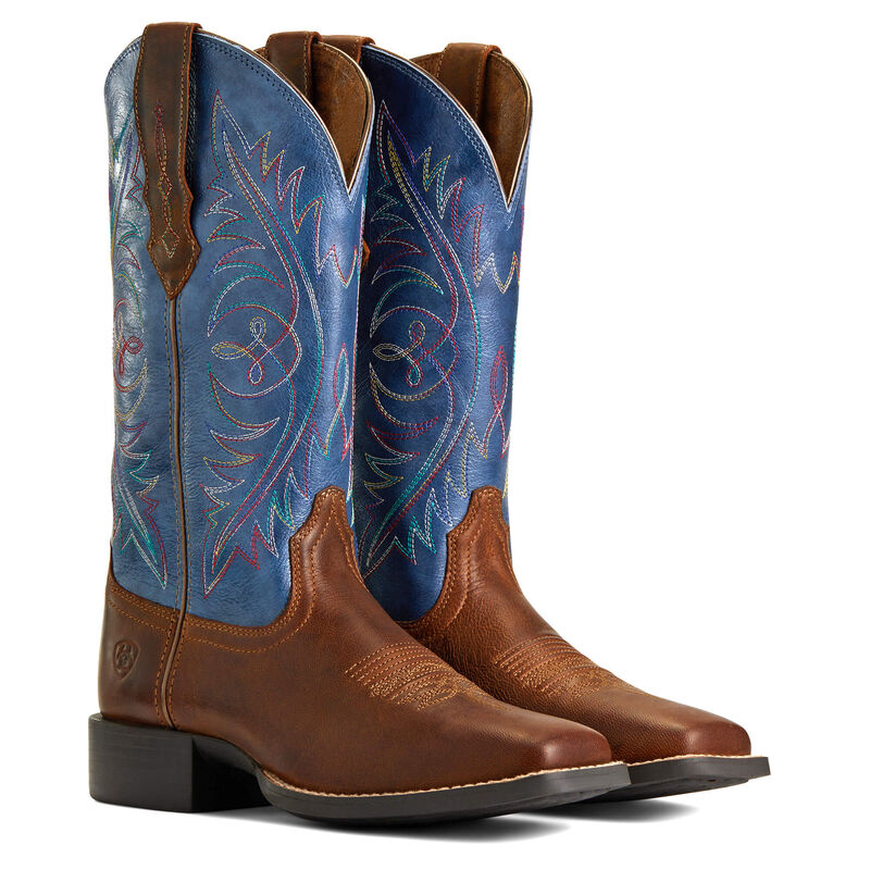 Round Up Wide Square Toe StretchFit Western Blue Ariat Boot