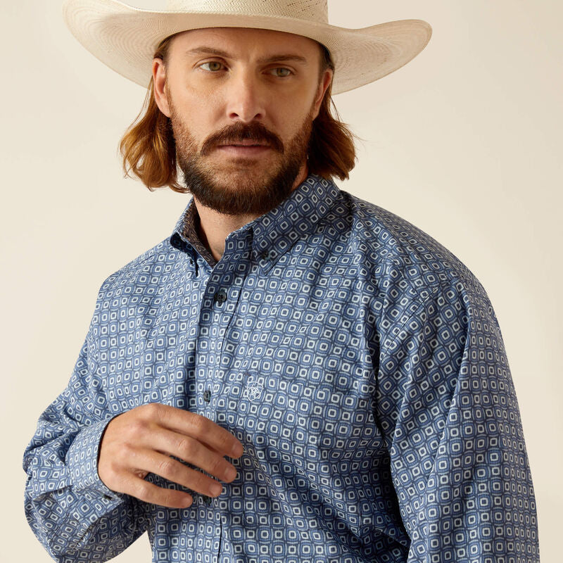 Men's Ariat Blue Pattern 360 Airflow Classic Fit Shirt