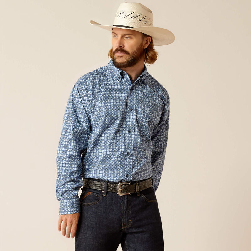 Men's Ariat Blue Pattern 360 Airflow Classic Fit Shirt