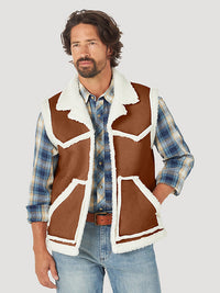 Men's Wrangler Sherpa Lined Contrast Cowboy Vest in Cappuccino