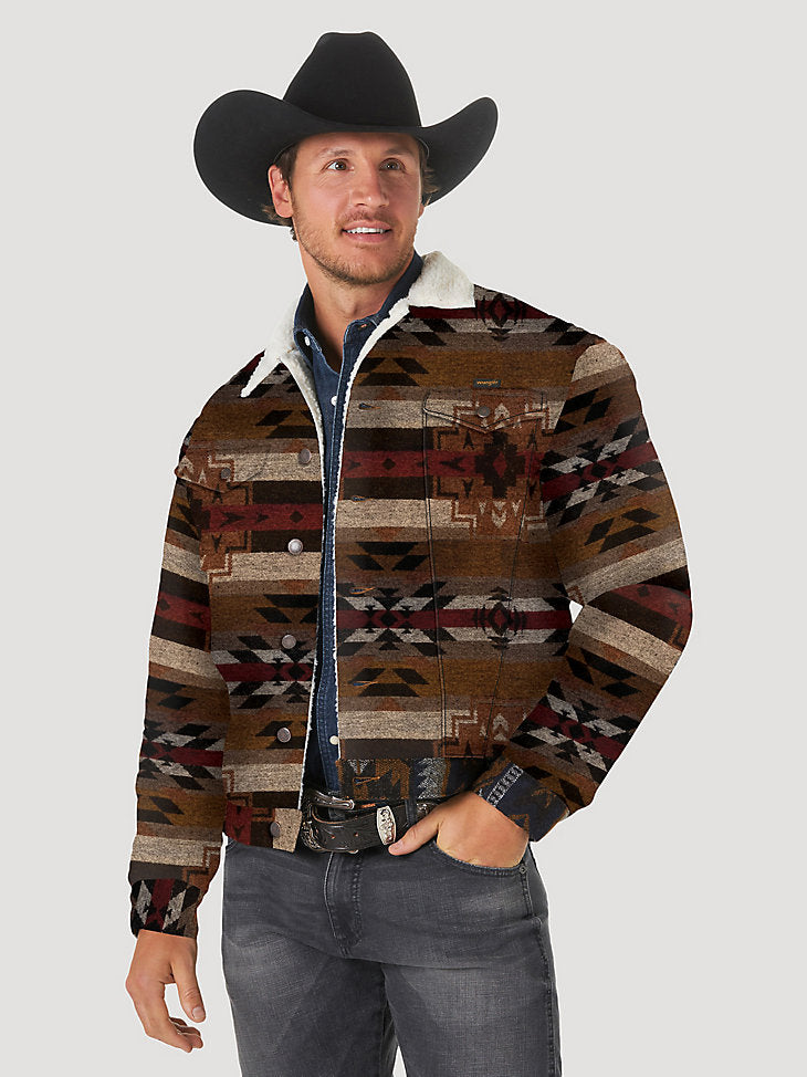 Men's Wrangler® Sherpa Lined Jacquard Print Jacket in Pecan Pie