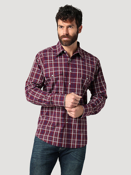 Men's Wrinkle Resist Long Sleeve Western Snap Plaid Shirt in Syrah
