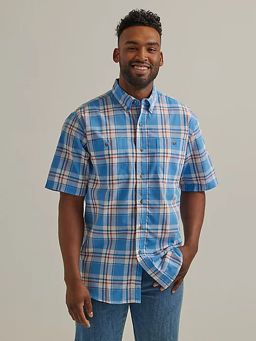 Wrangler Sea Blue Plaid Button Up