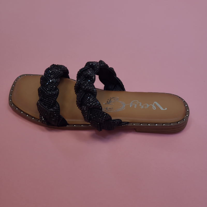 Twisty Black Sparkly Sandals By Very G