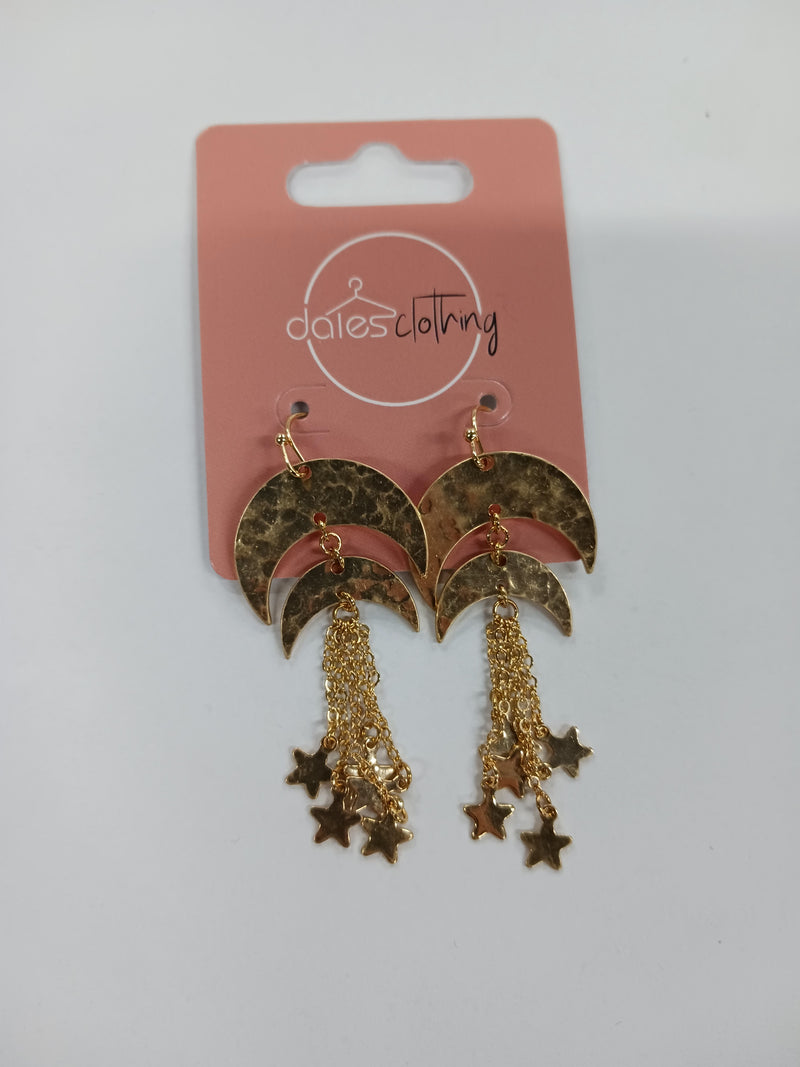 Gold Crescent Moon And Star Earrings