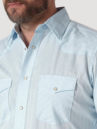 Wrangler® Western Long Sleeve Western Snap Dobby Stripe Shirt in Blue
