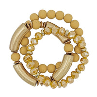 Mustard Clay, Gold, and Crystal Set of Three Stretch Bracelet
