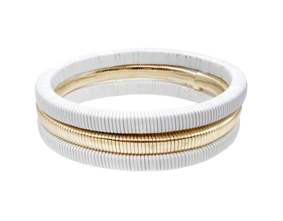 White and Gold Set of 3 Wired Stretch Bracelets