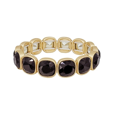 Black Squared Crystal and Gold Stretch Bracelet