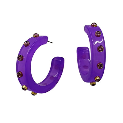 Purple Acrylic Hoop with Stones 2" Earring