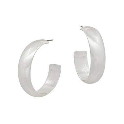 Matte Silver Textured Satin Hoop 1.5" Earring