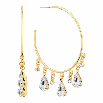 Gold and Crystal Charm 1.5" Hoop Earring