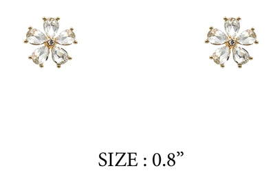 Glass Clear Crystal .8" Flower Stud Earrings