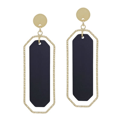 Black Color Coated with Gold Outline Rectangle 2" Earring