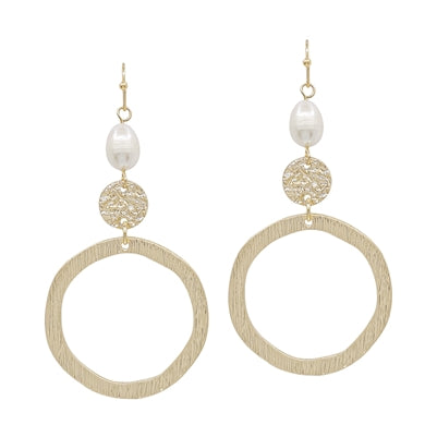 Gold Open Circle with Pearl Drop 2" Earring