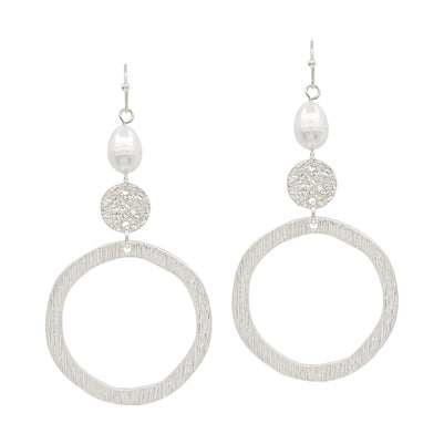 Silver Open Circle with Pearl Drop 2" Earring