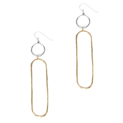 Silver Open Thin Circle with Gold Oval 2" Drop Earring